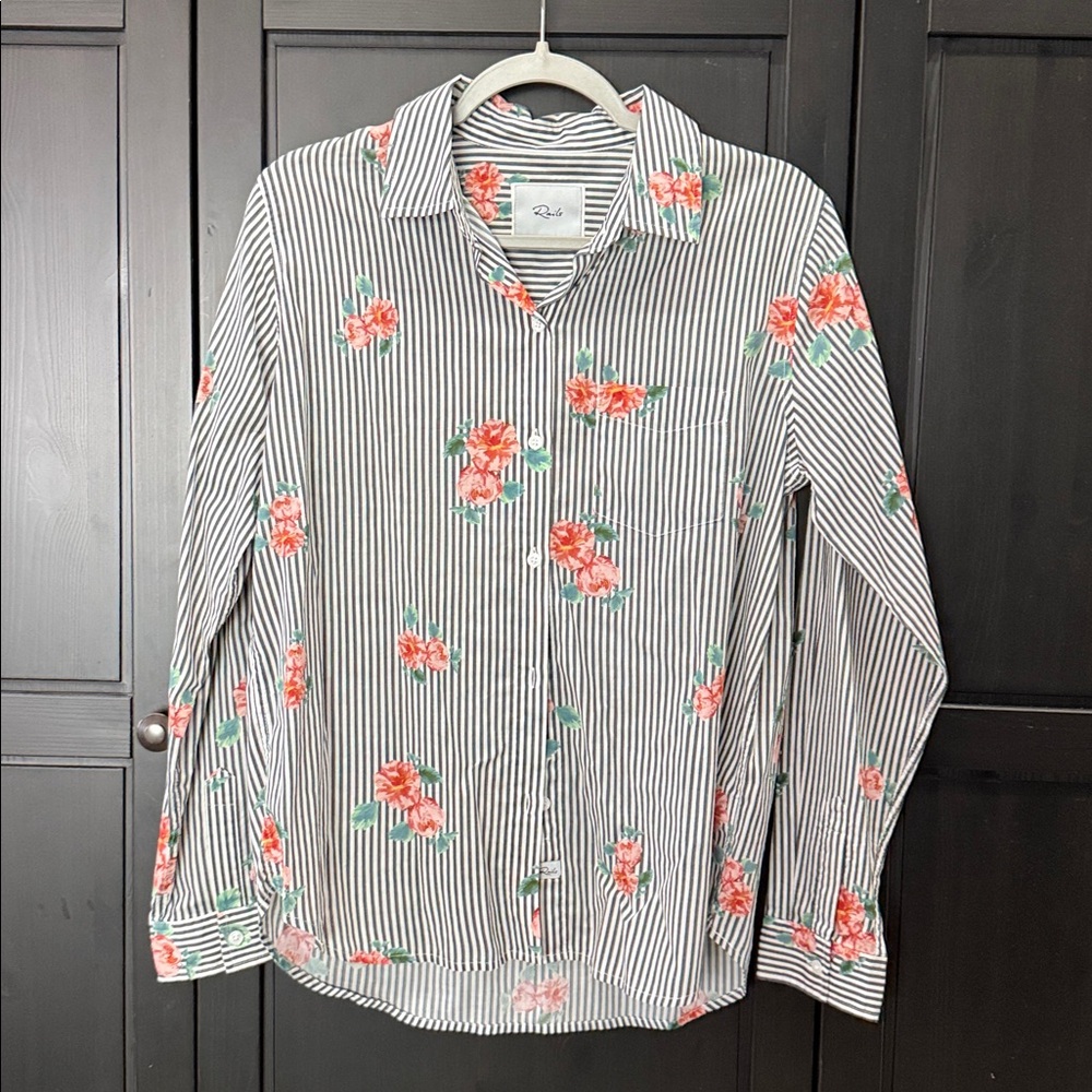 Rails Taylor Shirt Florence Stripe Floral Blouse - Picture 2 of 7